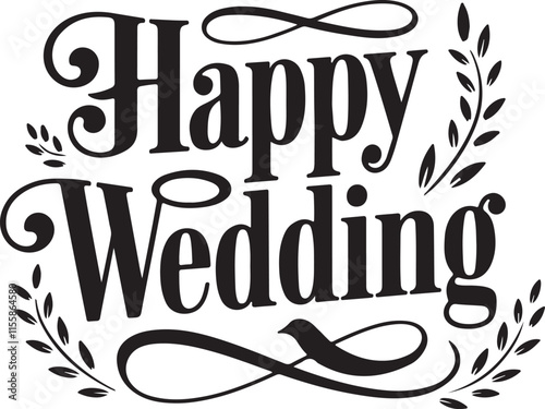 The words "Happy Wedding" are displayed in a stylized, slightly ornate font.