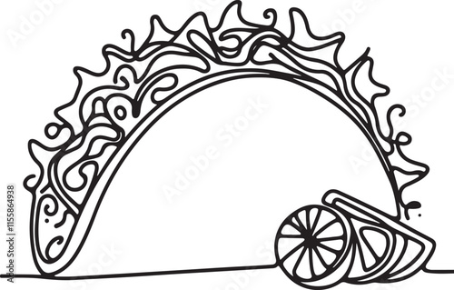 Taco Line Art Illustration Isolated Mexican Food Design on White
