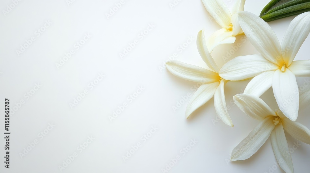 Fototapeta premium Fresh French vanilla flowers on a light background with ample copy space for promotional material or floral arrangements.