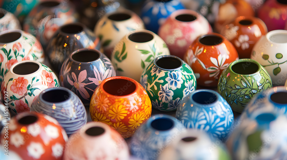 Obraz premium Colorful hand-painted ceramic pots.