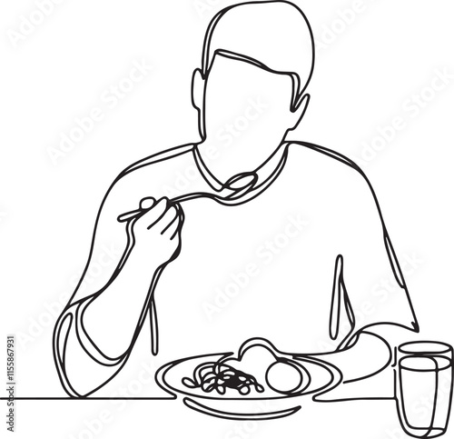 Man Enjoying a Meal on the Table – Minimalist Design