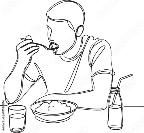 Man Enjoying a Meal on the Table – Minimalist Design