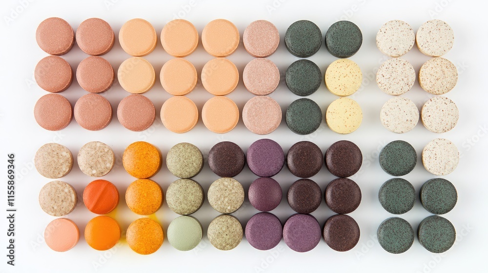 Assorted Vibrant Dietary Supplements and Pills Arranged for Medical Use in Distinct Rows and Columns Assorted Vibrant Dietary Supplements and Pills Arranged for Medical Use in Distinct Rows and Columns