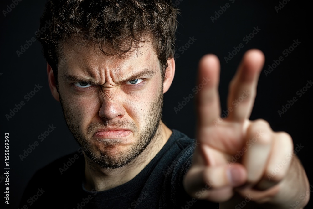 Fototapeta premium Caucasian Man Expressing Displeasure with a Stop Gesture