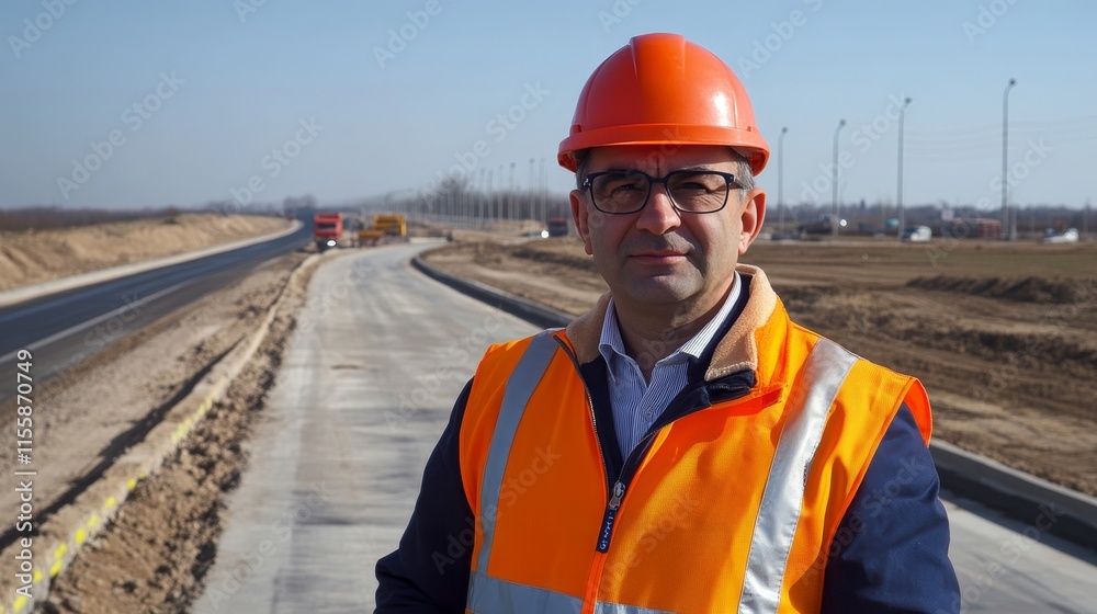 Civil engineer overseeing road construction and supervising expressway development project Civil engineer overseeing road construction and supervising expressway development project