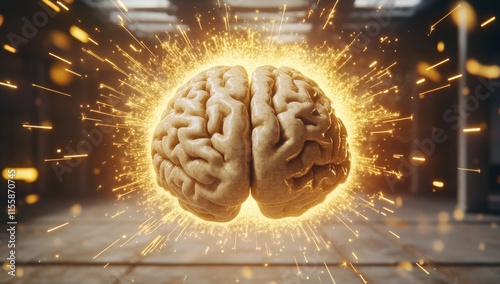 Detailed view of a human brain, neurons firing, neural extensions present, and indicating cognitive learning and plasticity
