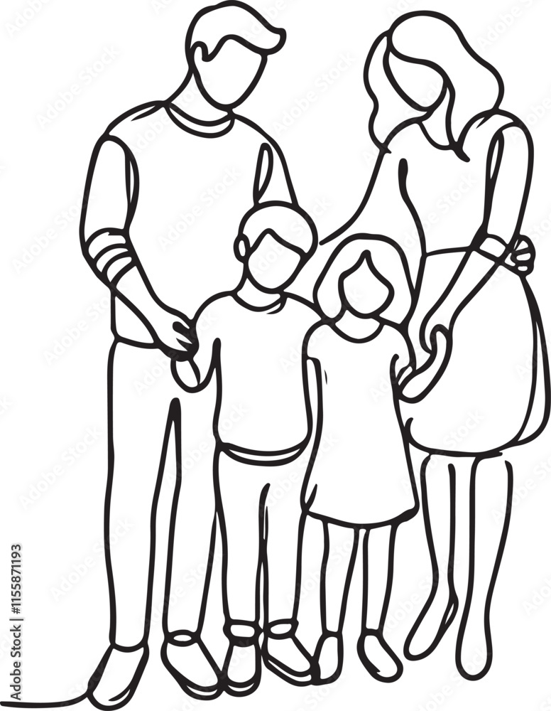 Timeless Family Bond Minimalist Line Drawing Art on White Timeless Family Bond Minimalist Line Drawing Art on White