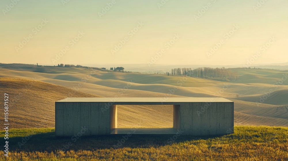 Obraz premium Minimalist Architecture Set Against Rolling Hills