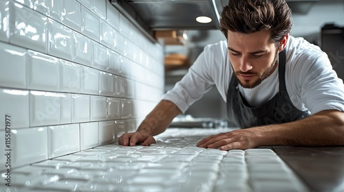 Baker preparing dough in a modern kitchen, focused on making pastries