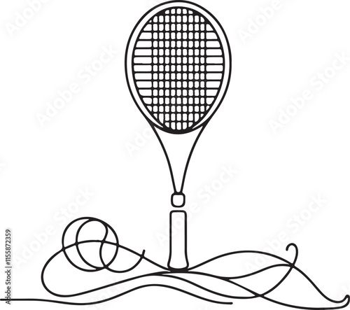 Simple and Stylish Tennis Racket Line Drawing on White