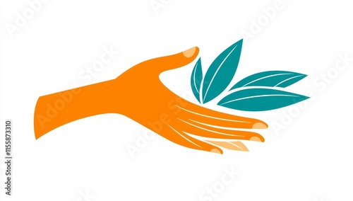 Handshake: Human hand abstractly shaking a hand adorned with a geometric pattern
