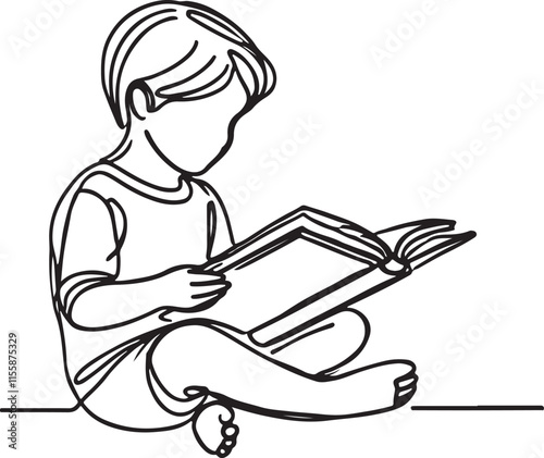 Line Drawing of a Child Reading Minimalist Artwork for Clean Design Lovers