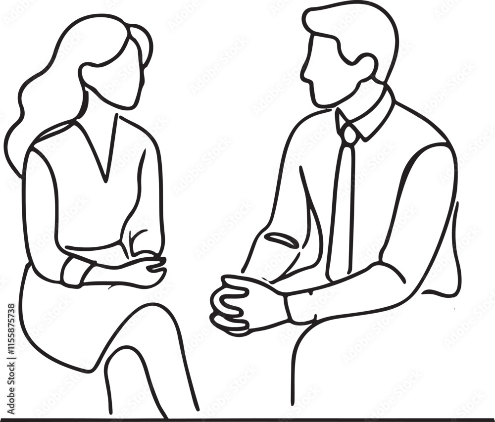 Simple Line Art of Two Individuals Engaged in Conversation on White Background Simple Line Art of Two Individuals Engaged in Conversation on White Background