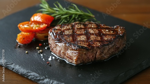 Grilled steak and vegetables prepared on a flat stone at a backyard barbecue