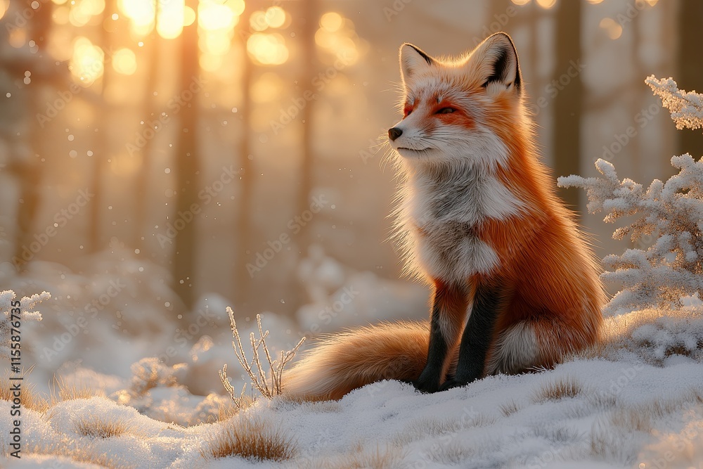 Fototapeta premium Majestic Red Fox in a Frosty Winter Landscape.Close-Up of a Fox in a Snowy Natural Setting