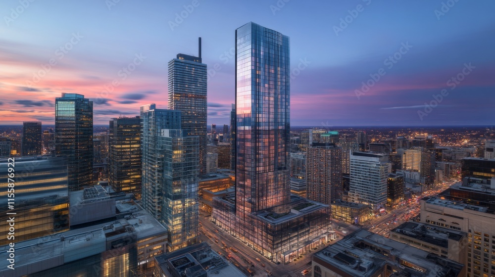 Fototapeta premium Stunning Cityscape with Skyscrapers at Sunset