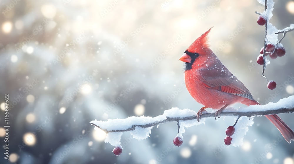 Generate an image of a male cardinal perched gracefully on a snowy branch Generate an image of a male cardinal perched gracefully on a snowy branch