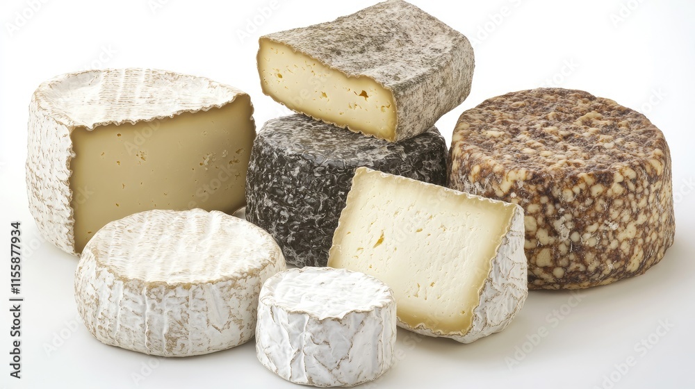 Gourmet Selection of Assorted Cheeses on a White Background for Culinary Presentation