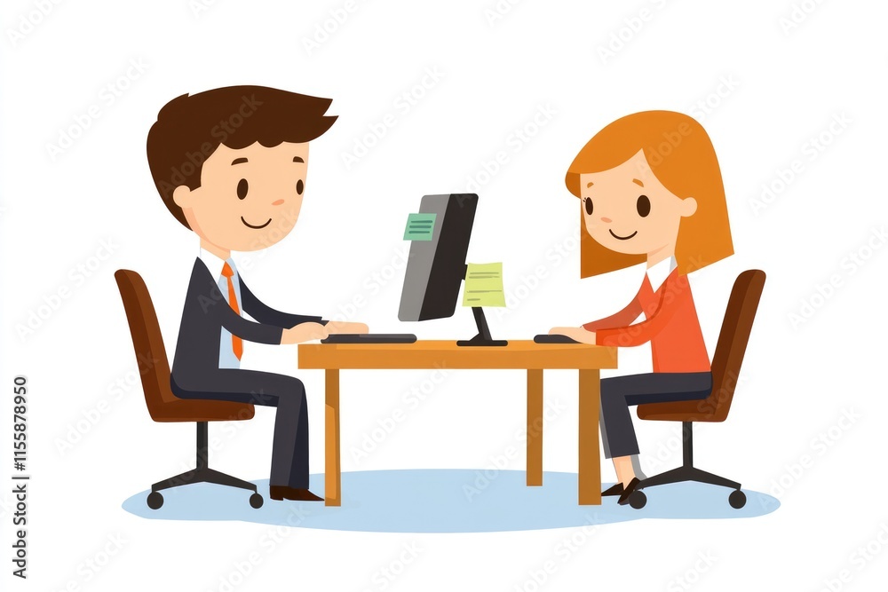Collaborative Coworkers Engaged in a Productive Workspace with a Desktop Computer Collaborative Coworkers Engaged in a Productive Workspace with a Desktop Computer