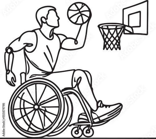 Wheelchair Basketball in Line Art A Minimalist Approach on White Background
