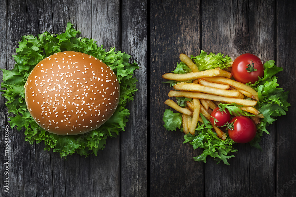 featuring healthy vegetarian food versus unhealthy processed fast food
featuring healthy vegetarian food versus unhealthy processed fast food
