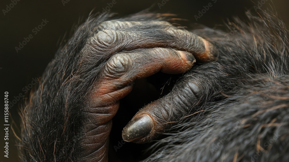 Intimate Portrait of a Resting Orangutang, Showcasing Its Adorable Face and Furry Hands Intimate Portrait of a Resting Orangutang, Showcasing Its Adorable Face and Furry Hands