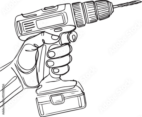 Hand Holding a Drill Clean and Simple Line Art Design