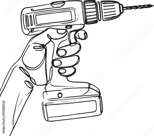 Hand Holding a Drill Clean and Simple Line Art Design