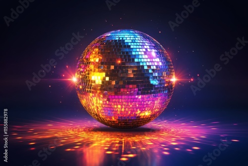 Shimmering disco ball reflecting light at night in an urban setting