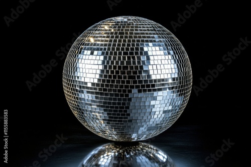 Shimmering disco ball reflecting light at night in an urban setting