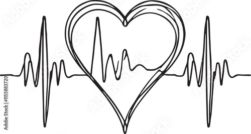 Heartbeat Cardiogram Line Drawing Minimalist Healthcare Concept