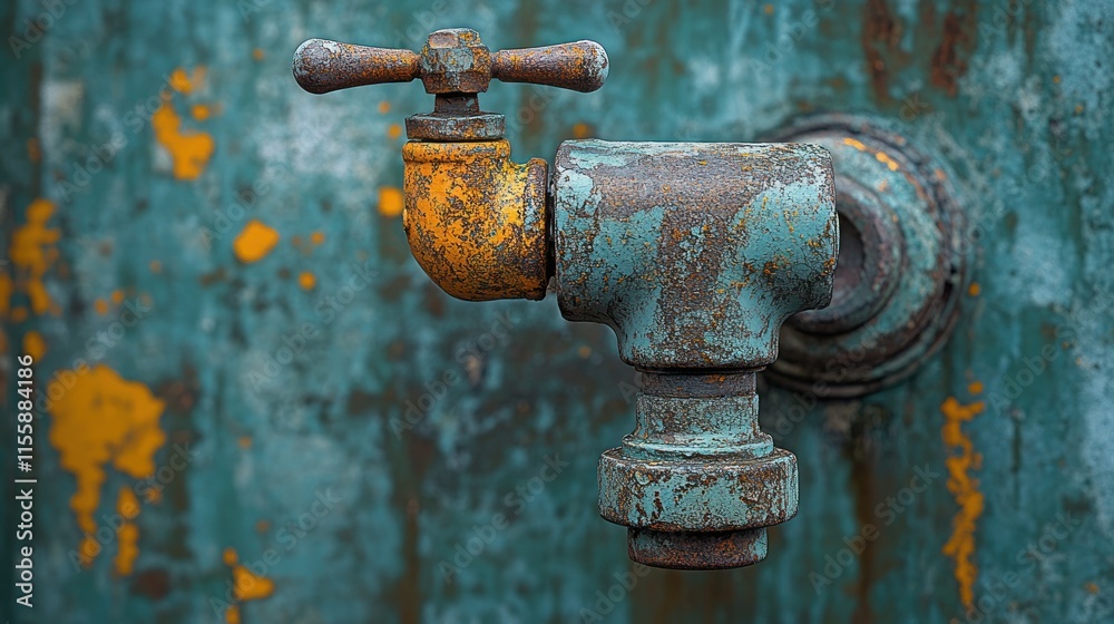 Rusted antique outdoor faucet on weathered wall. Rusted antique outdoor faucet on weathered wall.
