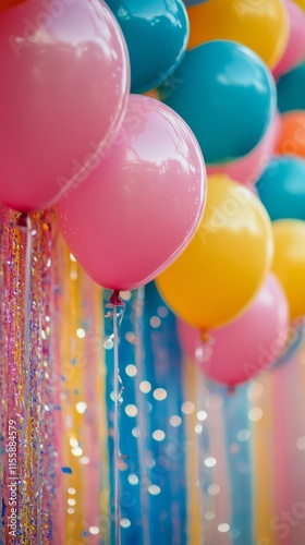 Colorful balloons decorate a cheerful space for a festive event on a sunny day