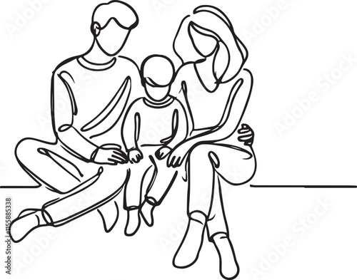 Simple Line Art of a Family Sitting Together in Harmony