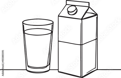 Simple and Stylish Line Art of a Milk Carton and Glass