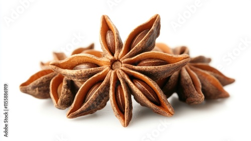 Closeup of Star Anise Spice: Isolated Fruits & Seeds on a Pure White Background for Culinary Inspiration