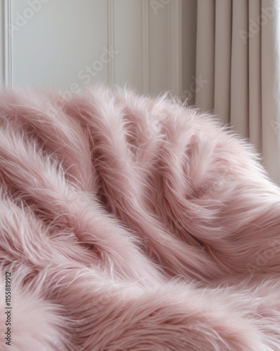 Luxurious soft pink fluffy fur texture creates a cozy and inviting atmosphere in a stylish interior space perfect for relaxation photo