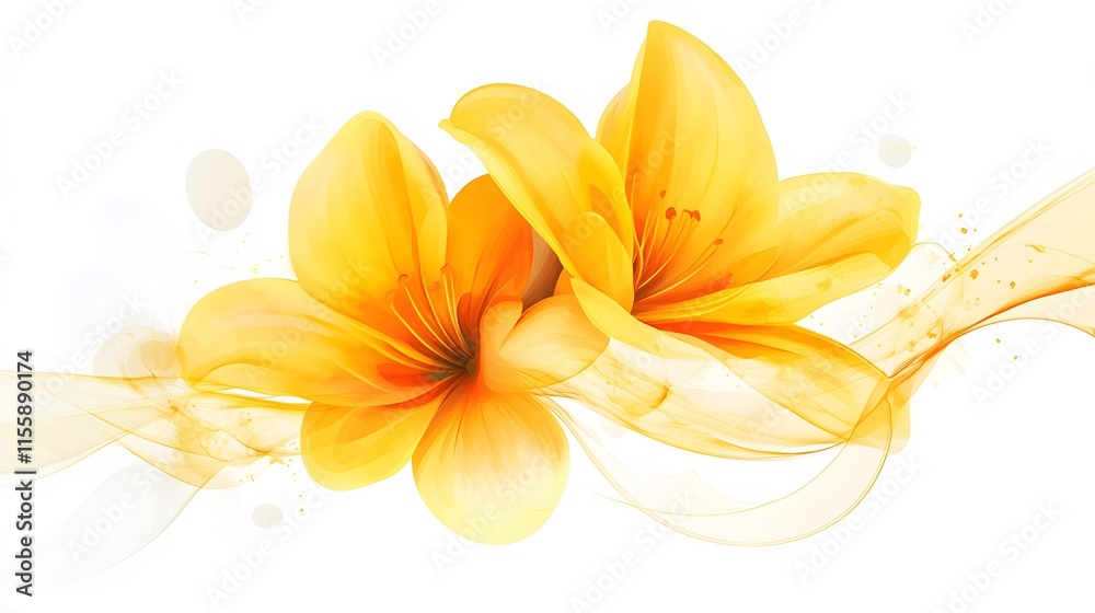 Fototapeta premium Two Yellow Lilies Flowing With Abstract Yellow Waves