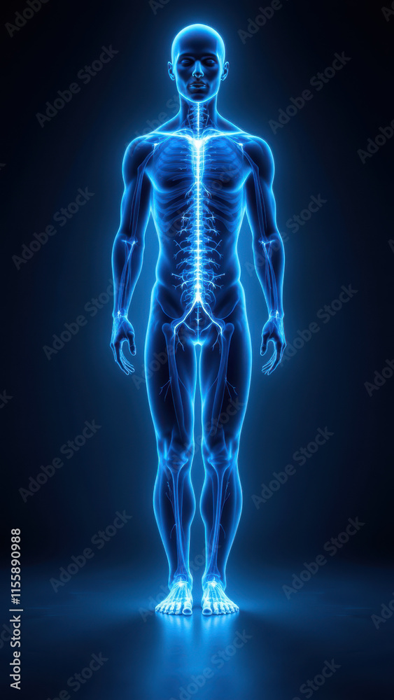 Computer-generated human with highlighted nervous system to illustrate Vagus Nerve Stimulation (VNS) technology for medical or educational purposes. Computer-generated human with highlighted nervous system to illustrate Vagus Nerve Stimulation (VNS) technology for medical or educational purposes.