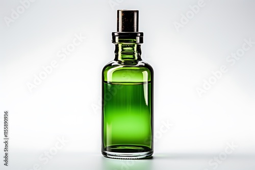 Green Glass Bottle with Cork Stopper and Liquid