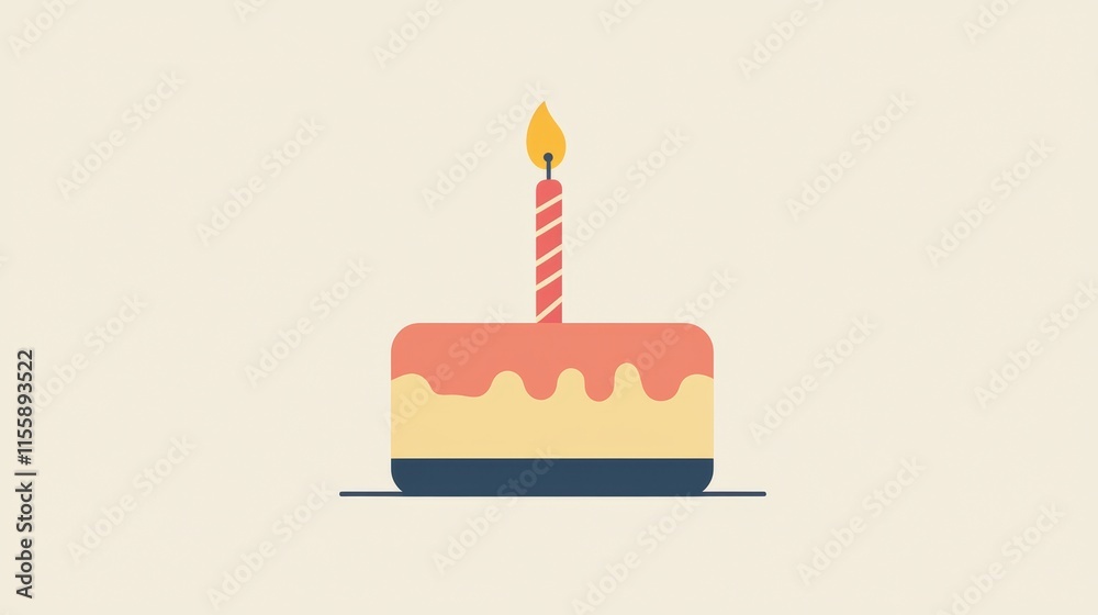 Birthday cake with a single candle, representing small but special personal milestones. Flat illustration. Birthday cake with a single candle, representing small but special personal milestones. Flat illustration.