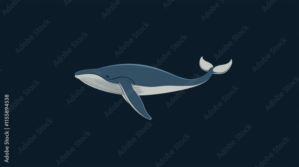 Whale icon, floating gracefully on a dark background, symbolizing the vastness and mystery of the ocean.