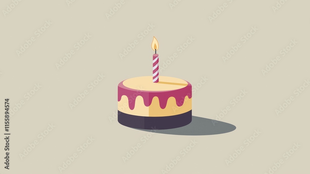 Birthday cake with a single candle, representing small but special personal milestones. Flat illustration. Birthday cake with a single candle, representing small but special personal milestones. Flat illustration.