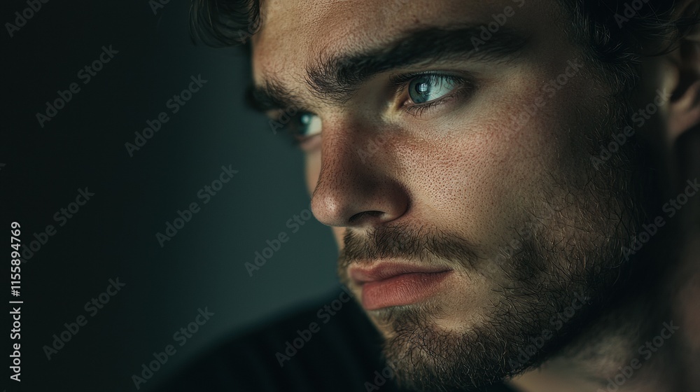 A man with a beard and blue eyes is staring at the camera A man with a beard and blue eyes is staring at the camera