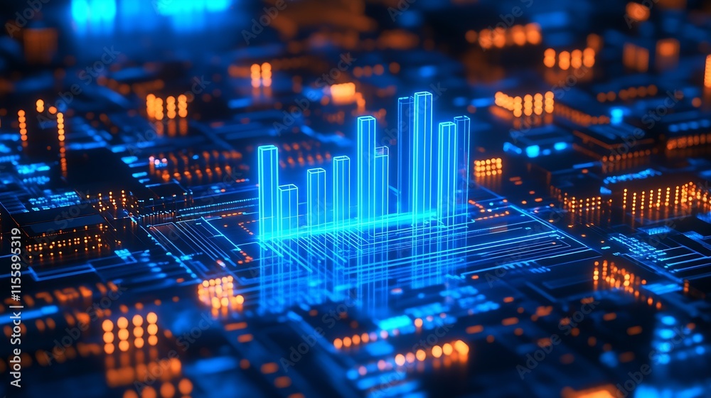 Futuristic Digital Cityscape with Glowing Blue and Orange Circuitry : Generative AI Futuristic Digital Cityscape with Glowing Blue and Orange Circuitry : Generative AI