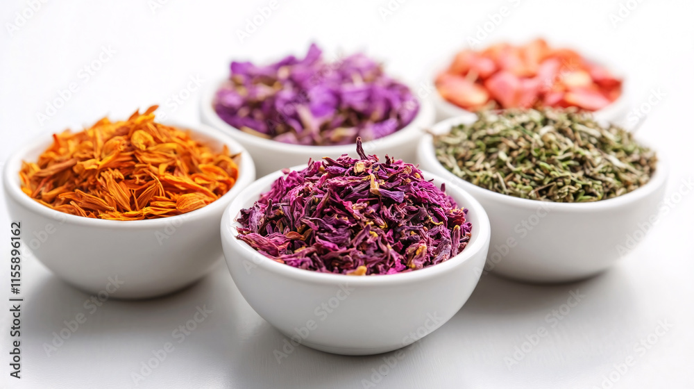 Vibrant display of culinary herbs and spices in elegant bowls that inspire culinary creativity and fragrant delights Vibrant display of culinary herbs and spices in elegant bowls that inspire culinary creativity and fragrant delights