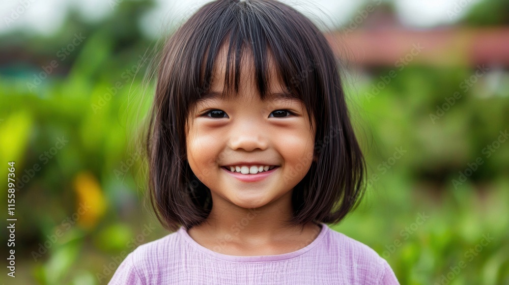 Joyful Young Girl Smiling Outdoors in Natural Green Setting Joyful Young Girl Smiling Outdoors in Natural Green Setting