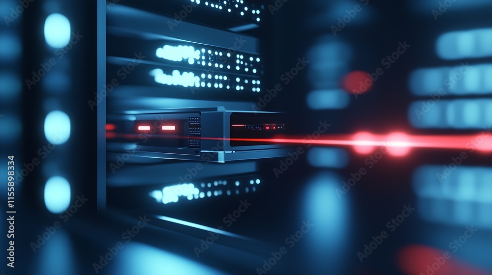 Modern Data Center Server with Red Light Beam and Advanced Technology for Data Management : Generative AI Modern Data Center Server with Red Light Beam and Advanced Technology for Data Management : Generative AI