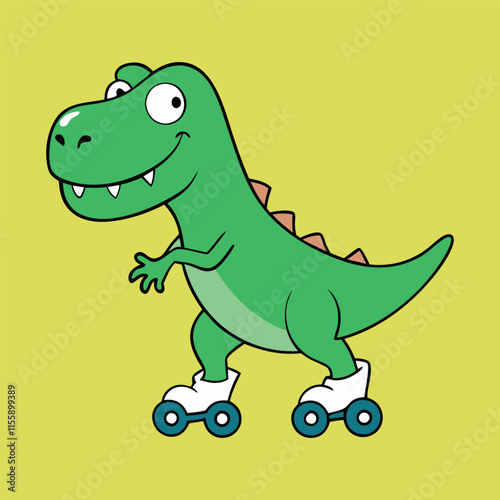 Cartoon T-Rex Dinosaur on Roller Skates