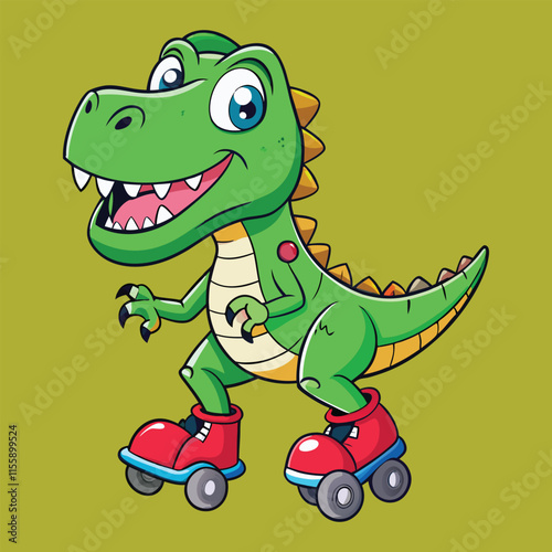 Cartoon T-Rex Dinosaur on Roller Skates